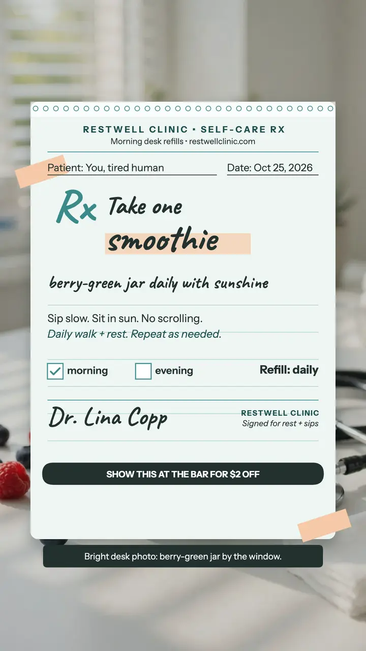 Restwell smoothie rest prescription story template