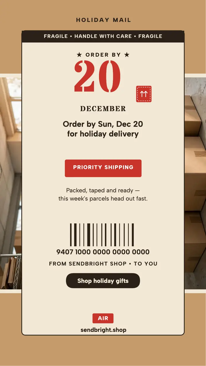 Sendbright holiday shipping story template