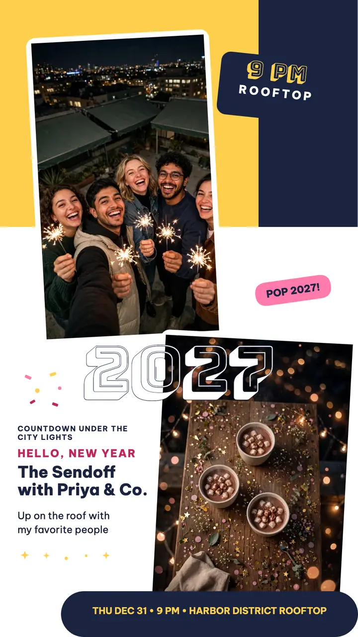 Sendoff rooftop New Year selfie story: new year's eve party story template