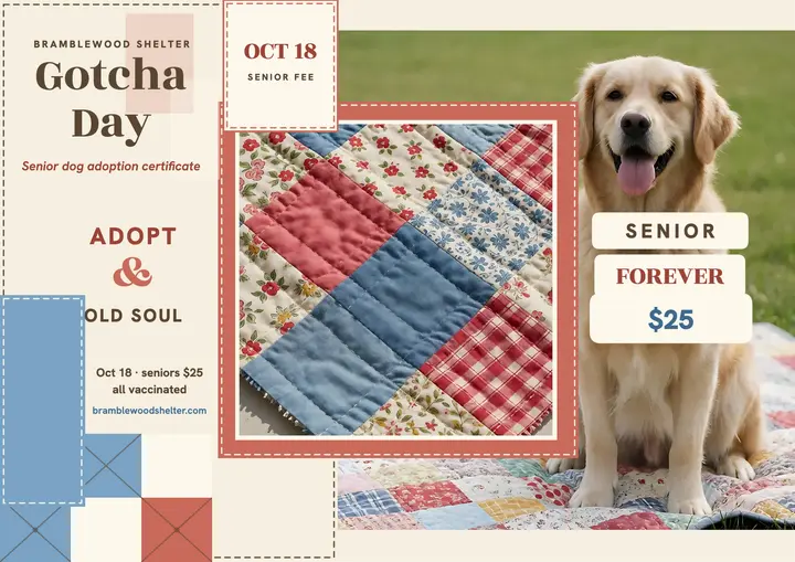 Bramblewood senior dog Gotcha Day certificate: dog adoption certificate template