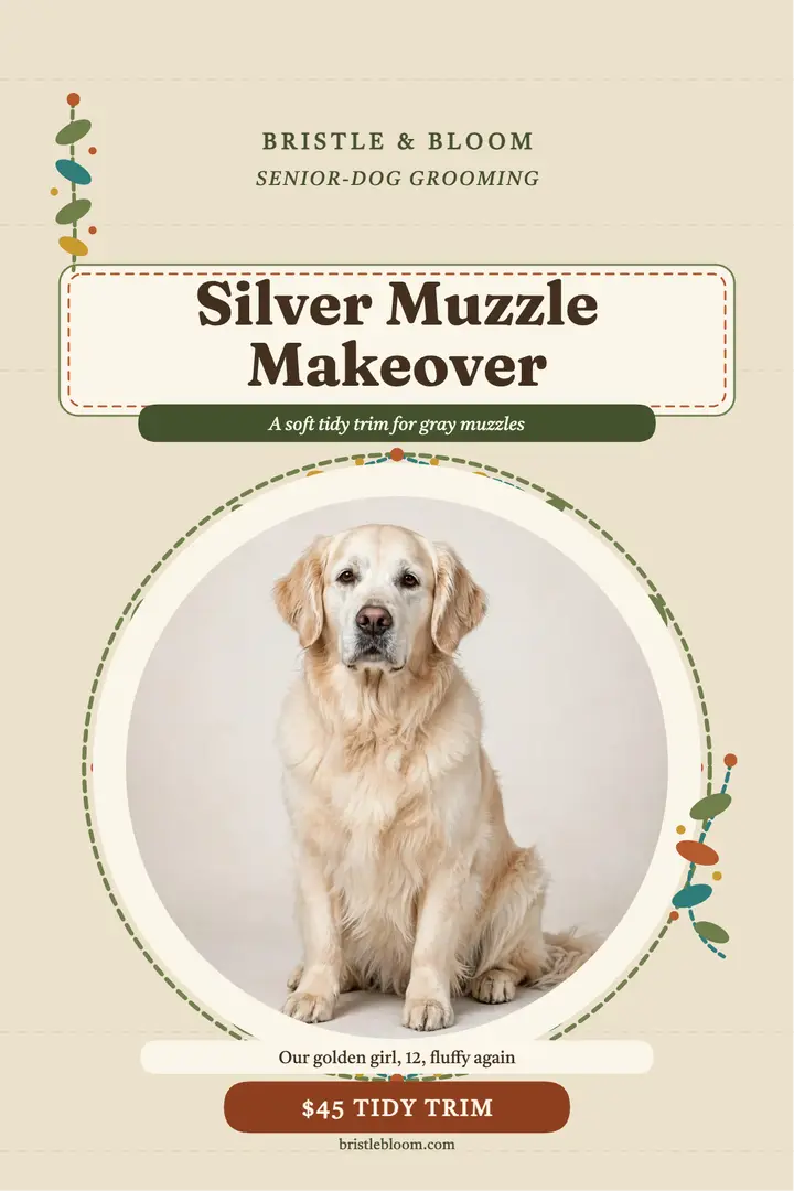 Bristle and Bloom senior dog poster template