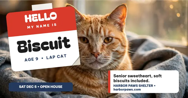 Biscuit senior tabby hello tag post template
