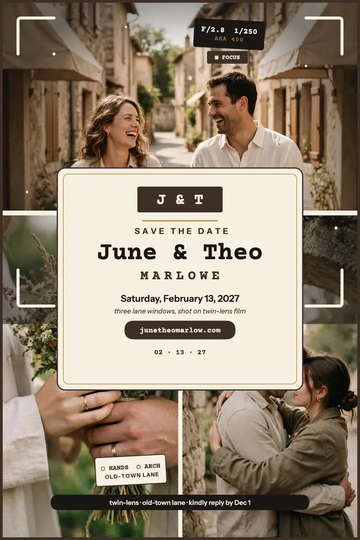 June and Theo film finder save the date template