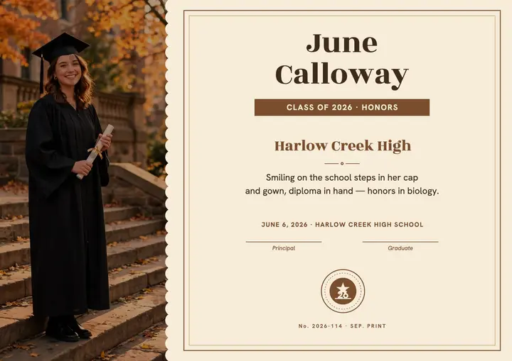 June Calloway sepia graduation keepsake template