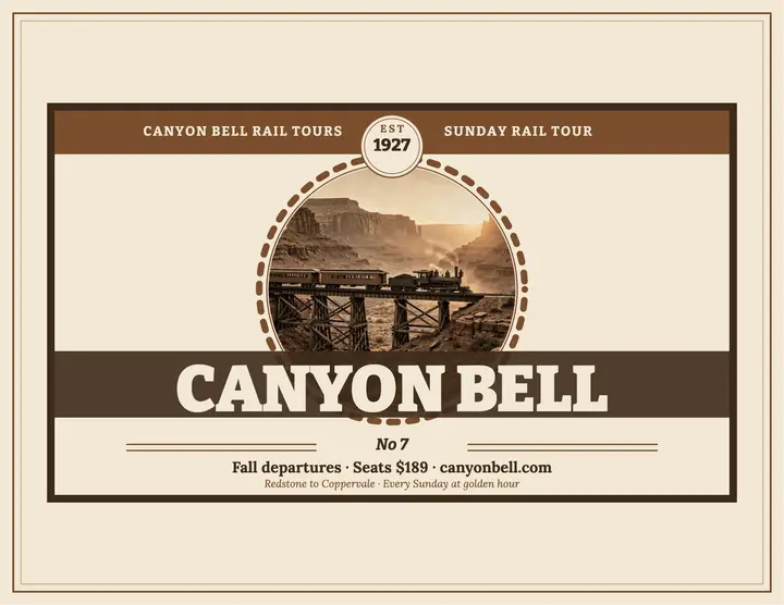 Canyon Bell Sunday rail tour flyer template