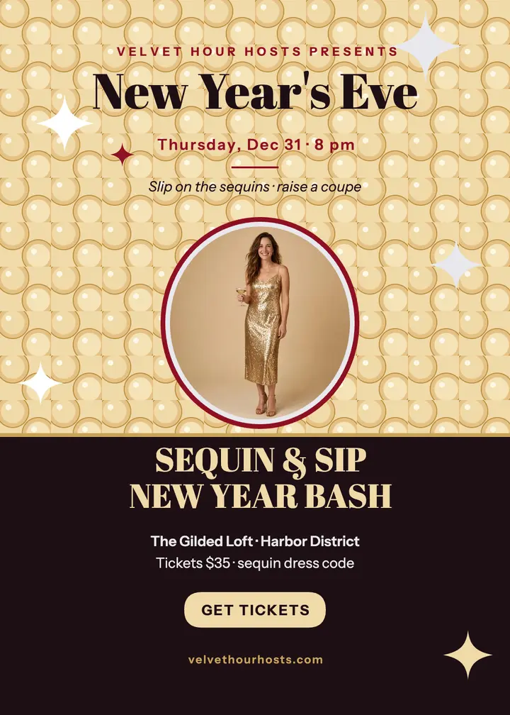 Velvet Hour sequin dress New Year invitation template