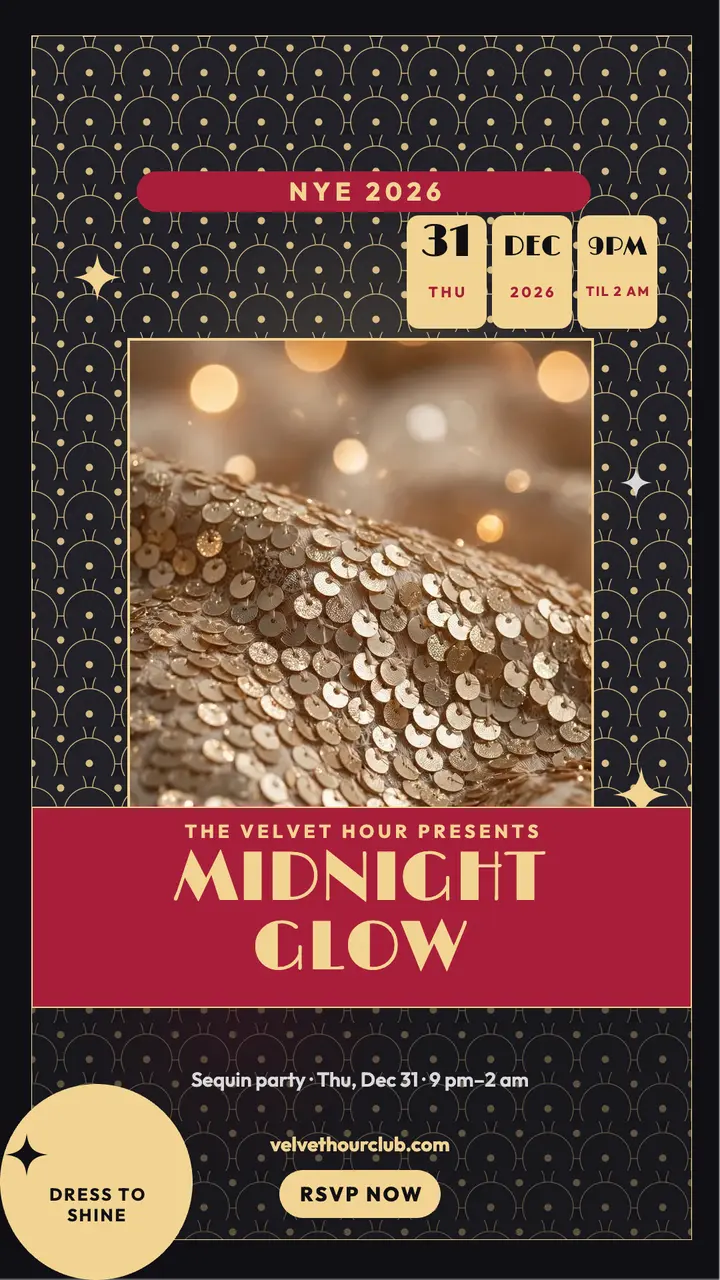 Velvet Hour sequin New Year invite story template