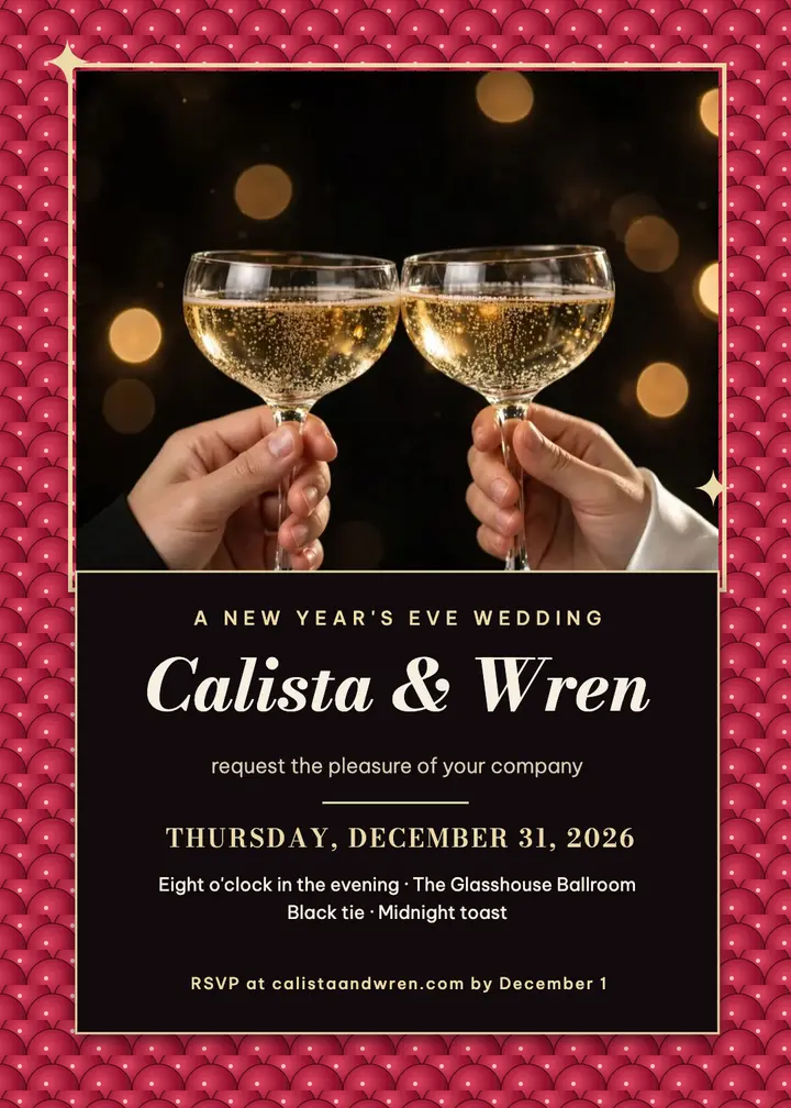 Calista & Wren New Year's Eve wedding invitation template