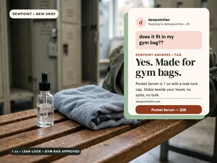 Dewpoint Pocket Serum gym bag FAQ slide template
