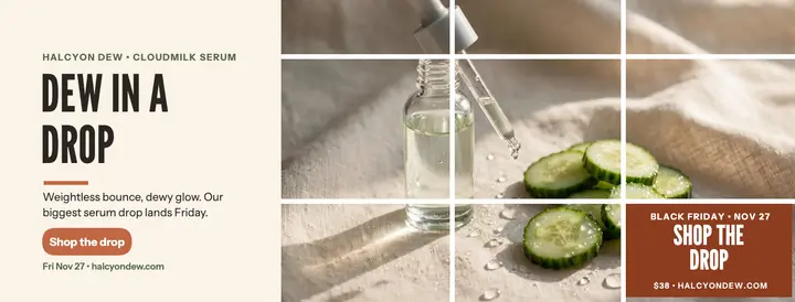 Halcyon Dew serum grid reveal cover template