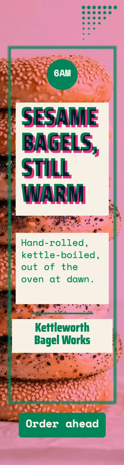 Sesame bagels skyscraper ad, risograph template