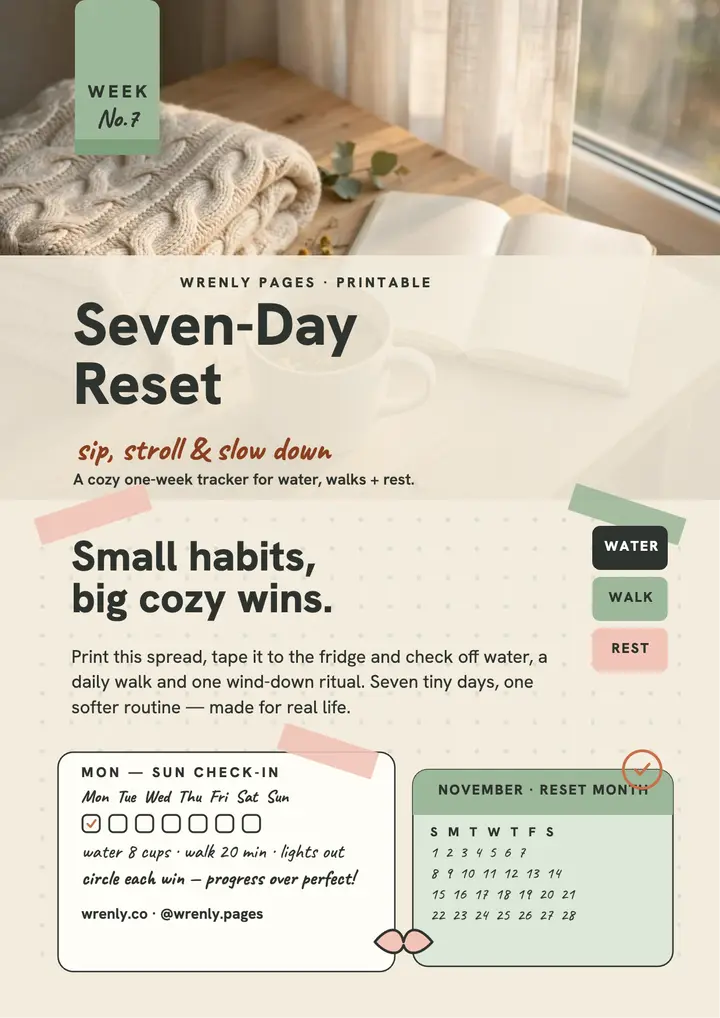 Wrenly Seven-Day Reset planner flyer template