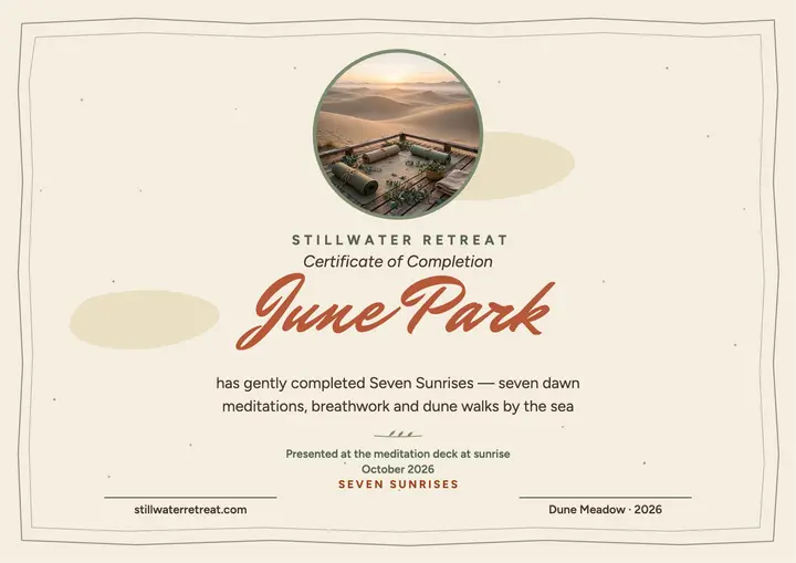 Seven Sunrises retreat certificate, Stillwater template