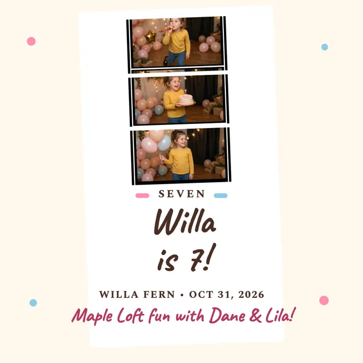 Willa Fern seventh birthday booth strip template