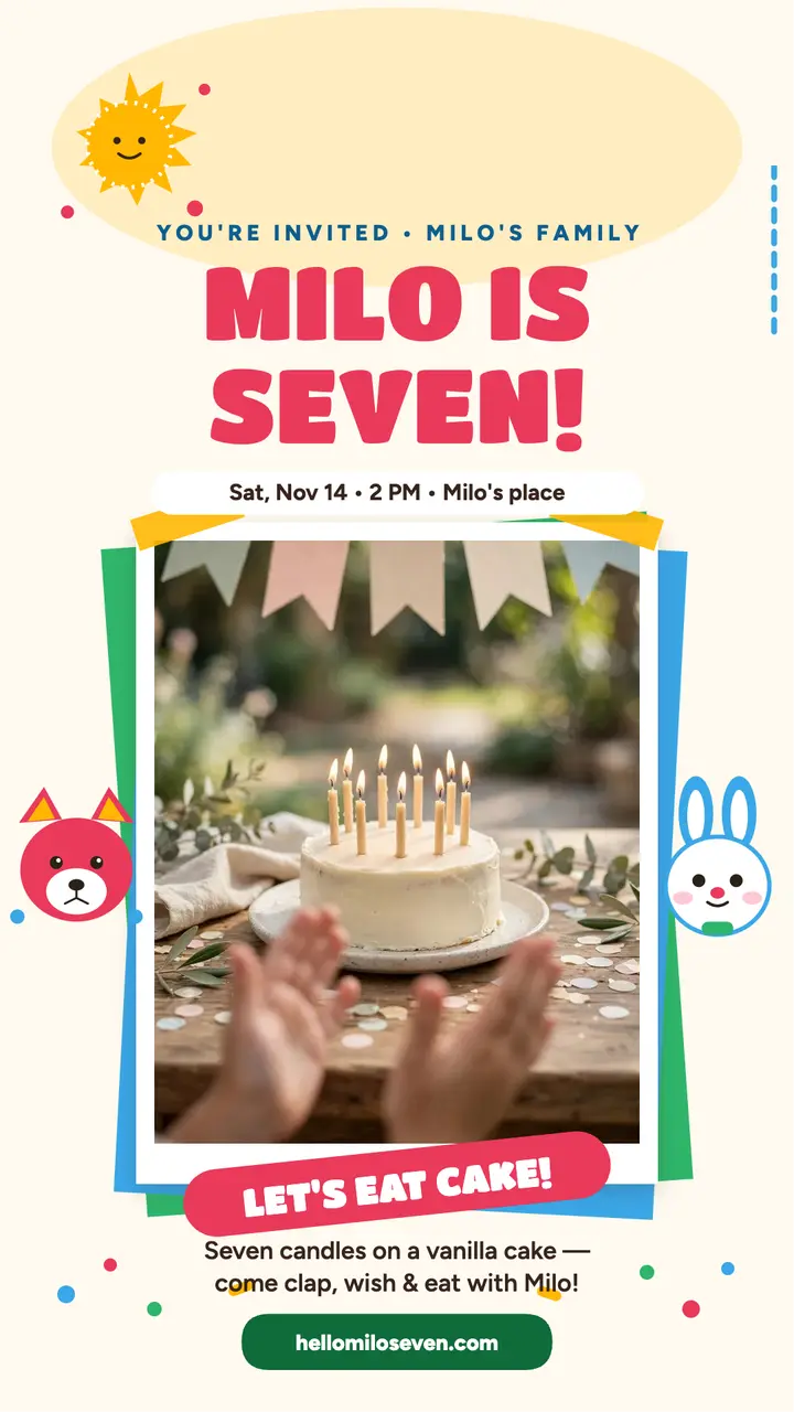 Milo seventh birthday collage story template