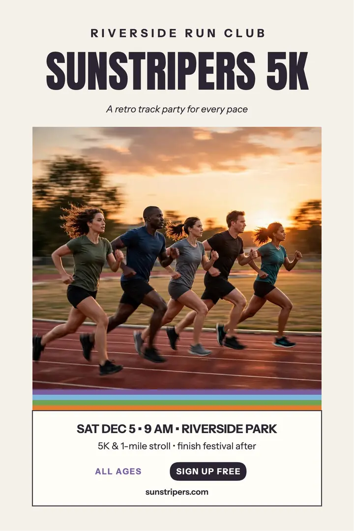 Sunstripers 5K retro run poster: fun run poster template