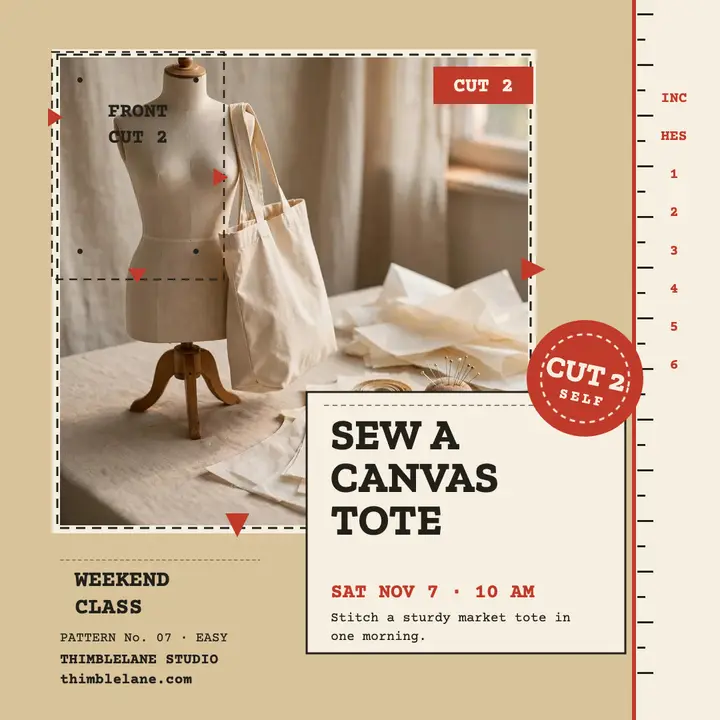 Thimblelane tote sewing class pattern post template