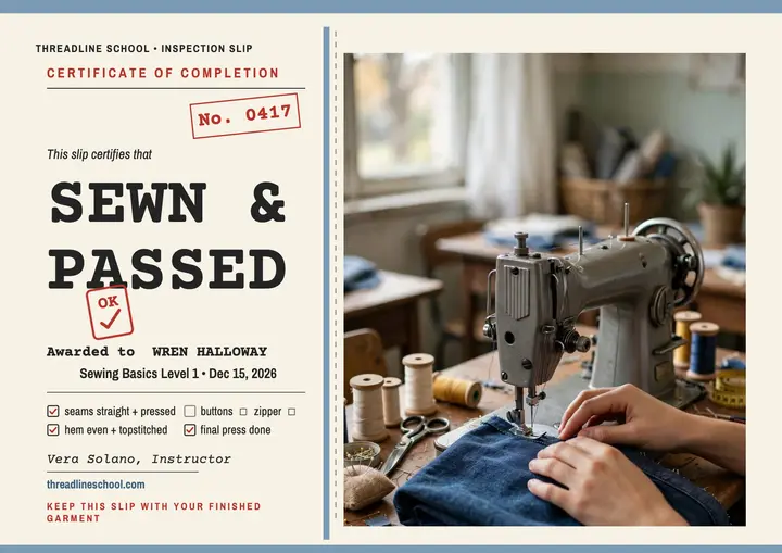 Threadline sewing certificate inspection slip template