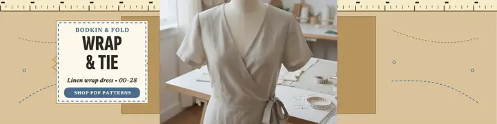 Bodkin and Fold wrap dress banner: sewing pattern shop banner template
