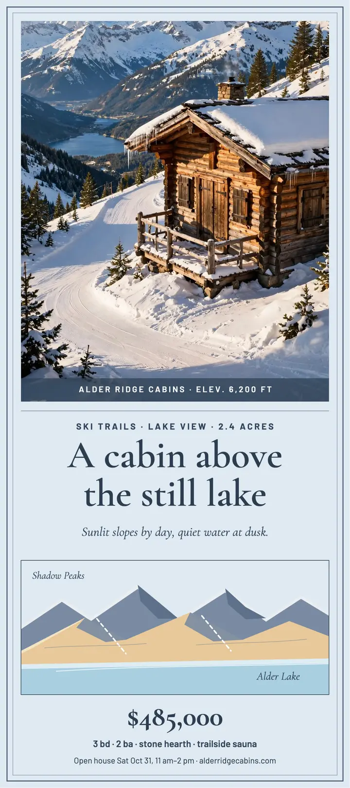 Alder Ridge ski cabin shaded relief card template