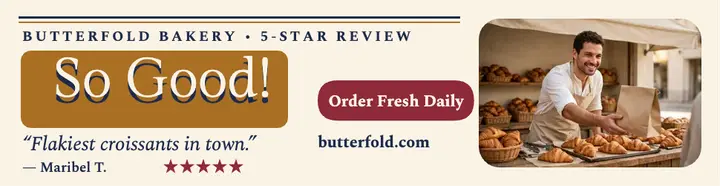 Butterfold Bakery five-star review billboard: bakery review billboard template