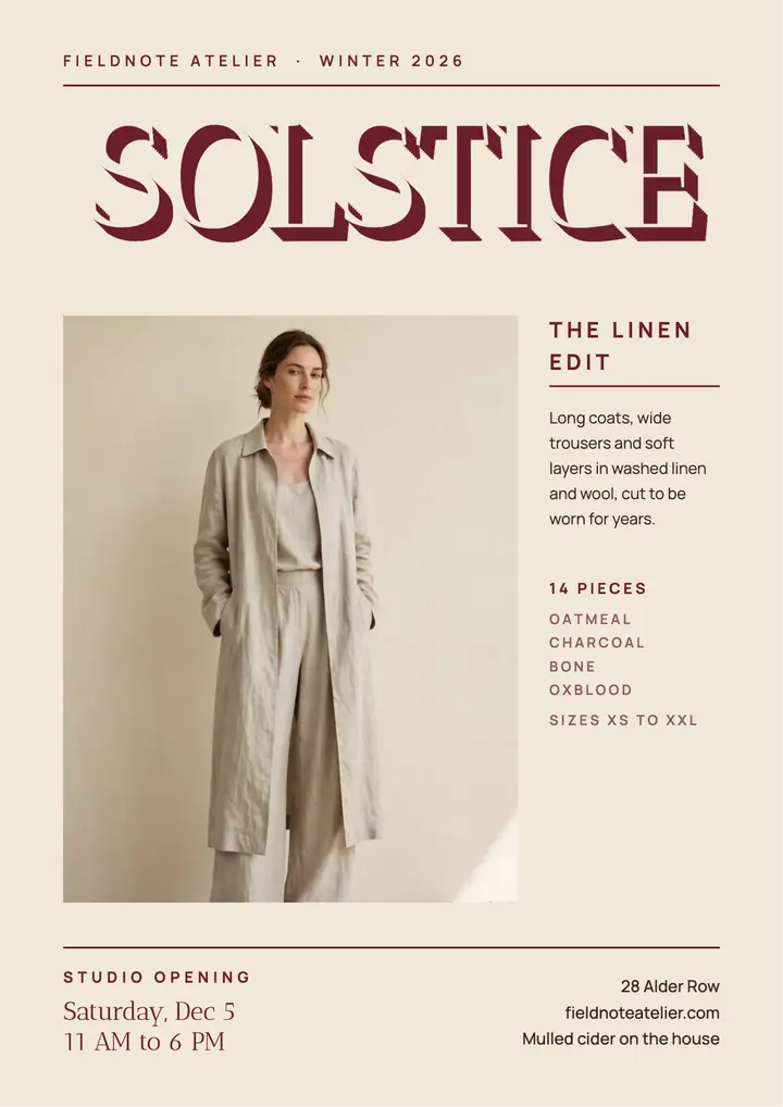 Solstice linen collection shadow-type flyer template