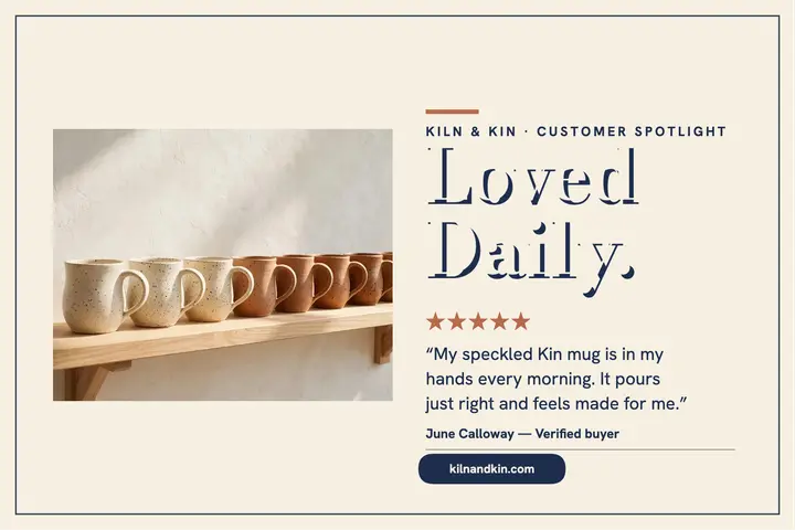 Kiln and Kin pottery review postcard template