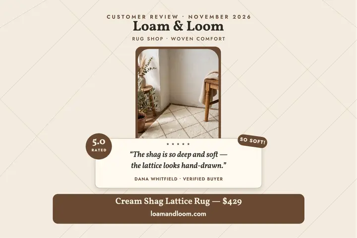 Loam and Loom shag rug review postcard template