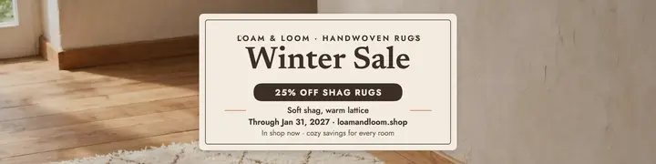 Loam and Loom winter rug sale banner template
