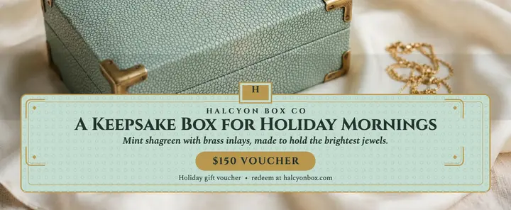 Halcyon mint jewelry box holiday voucher template