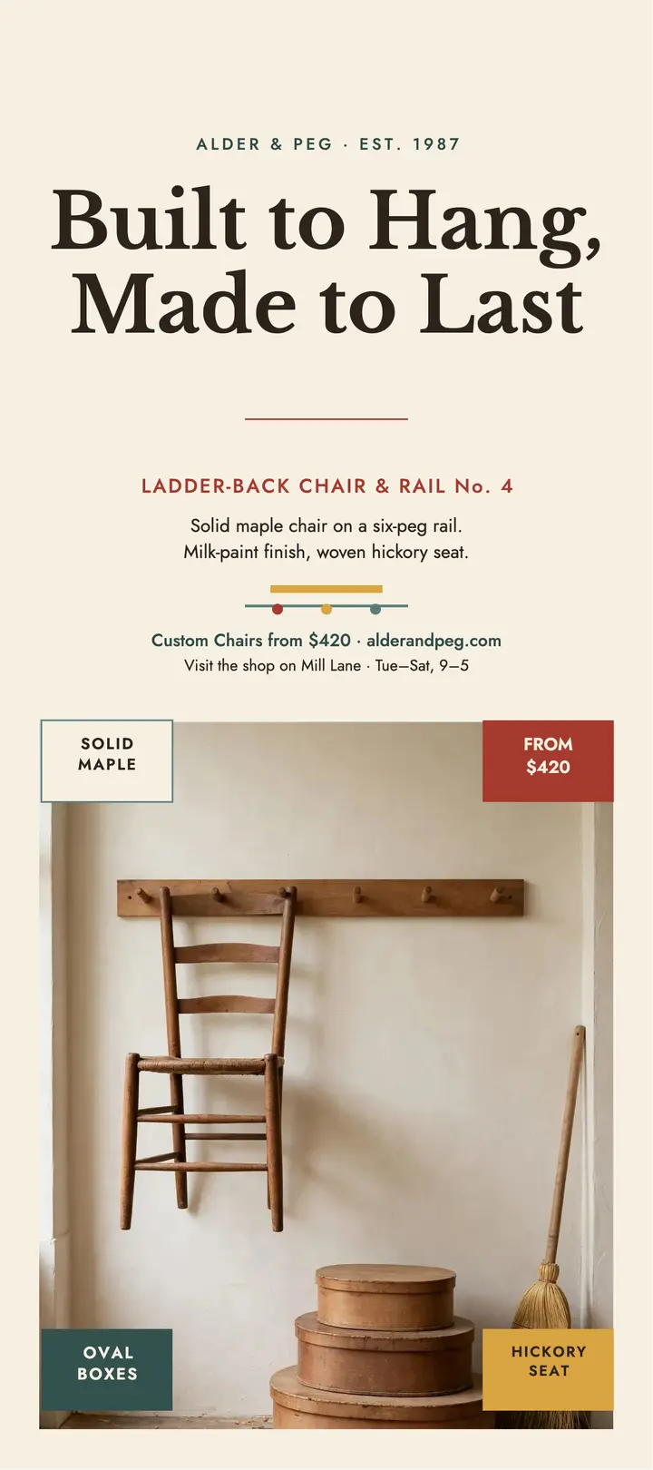 Alder and Peg Shaker chair rack card template