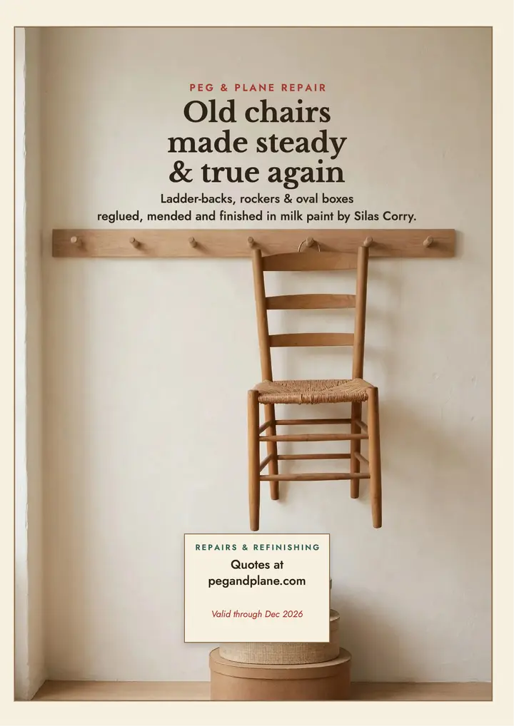 Peg and Plane chair repair flyer template
