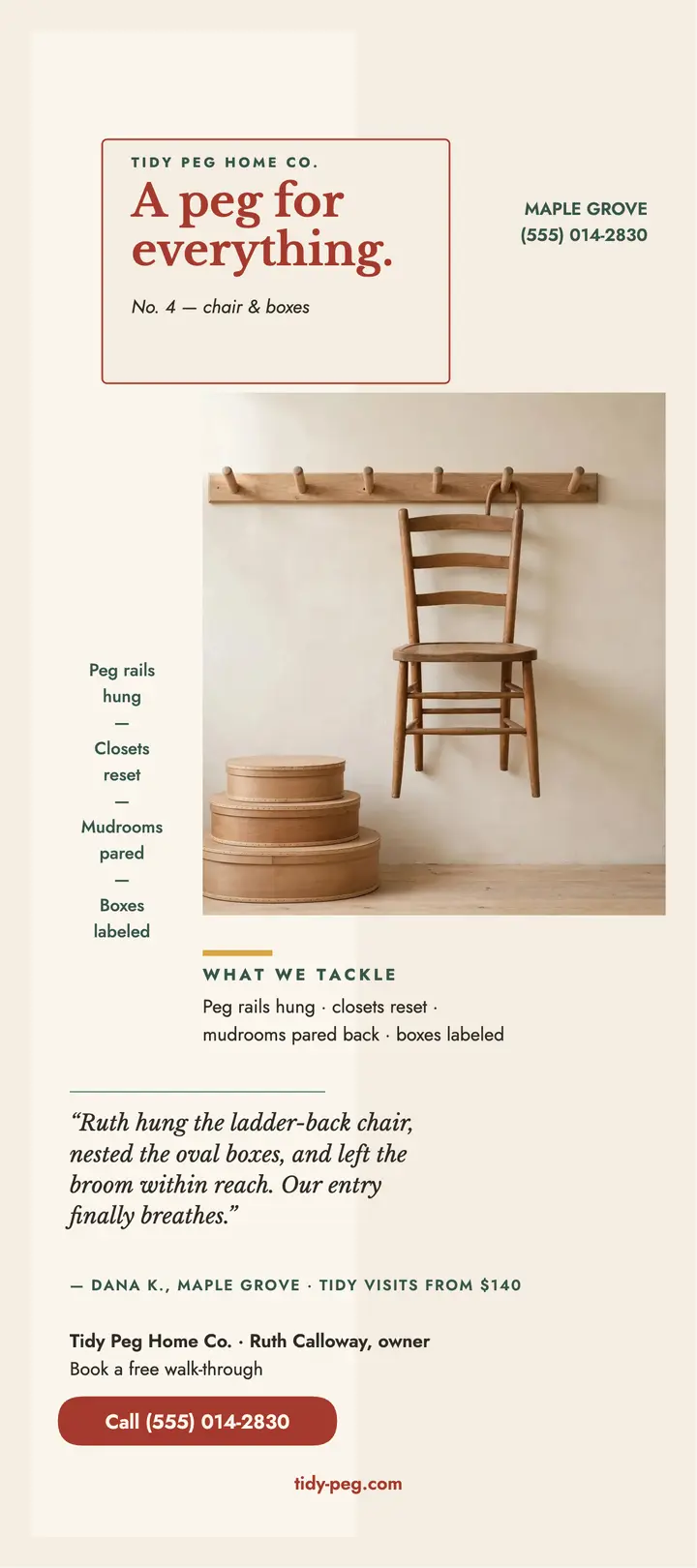 Tidy Peg shaker organizing rack card template
