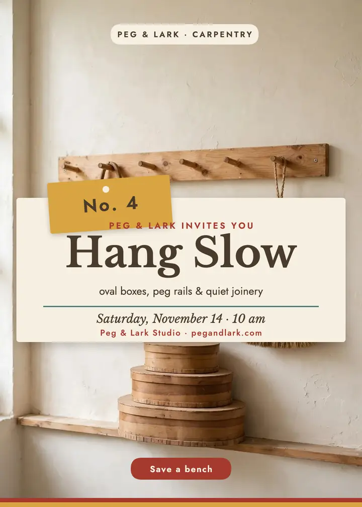 Peg and Lark slow-living workshop invite: carpentry workshop invitation template