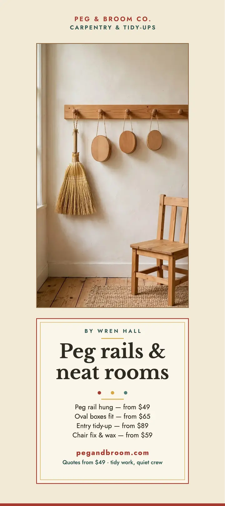 Peg and Broom peg rail service menu template
