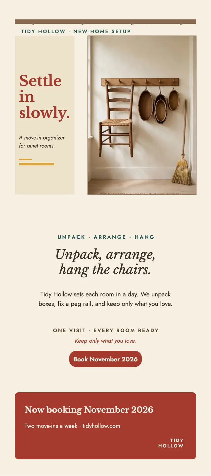 Tidy Hollow move-in rack card template