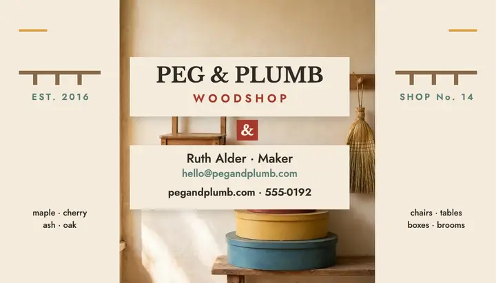 Peg and Plumb shaker woodshop card template