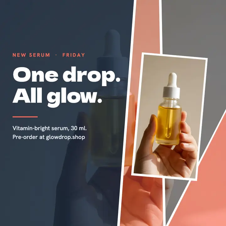 Glowdrop serum launch post: skincare serum launch post template