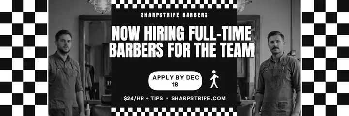 Sharpstripe Barbers hiring header template