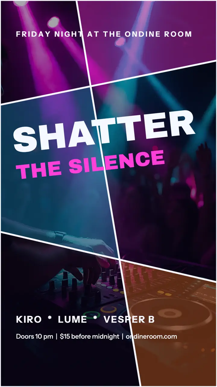 Ondine room shatter night: dj night story template