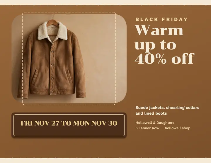 Hollowell Black Friday shearling flyer: black friday fashion flyer template
