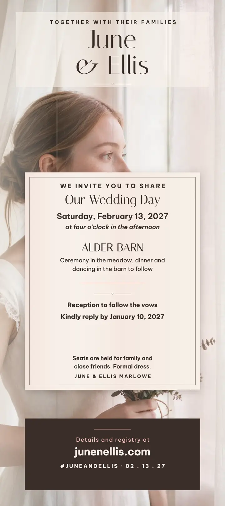 June and Ellis sheer veil invitation template