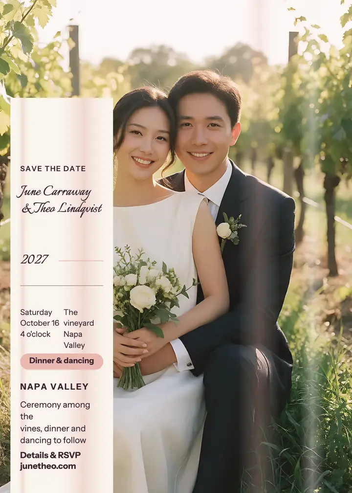 June and Theo vineyard save the date: vineyard save the date template
