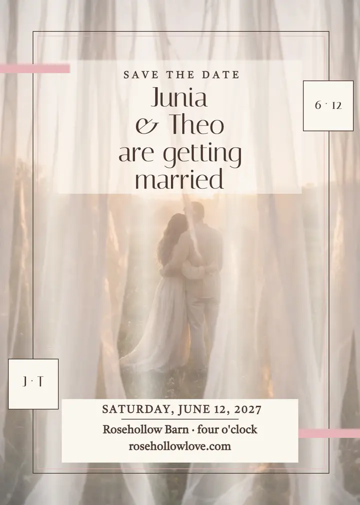 Sheer veil save-the-date, Junia and Theo: wedding save-the-date template