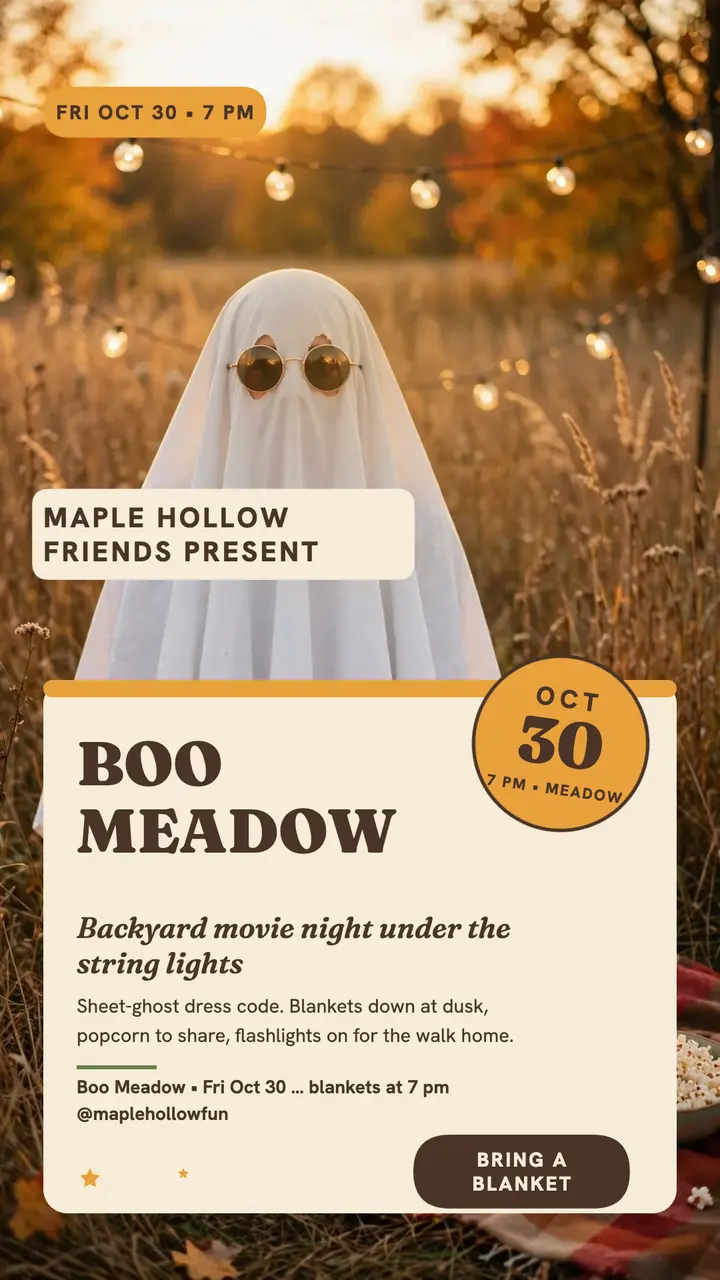 Boo Meadow sheet-ghost movie night story template
