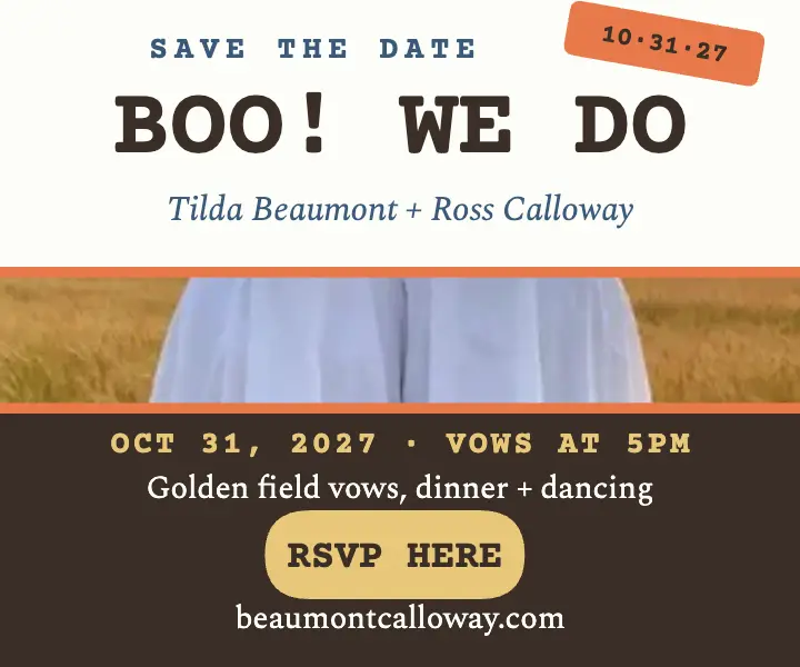 Sheet ghost wedding ad, Tilda and Ross: wedding save the date ad template