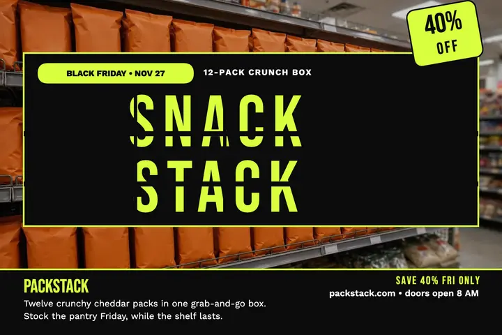 Packstack Black Friday snack stack postcard template