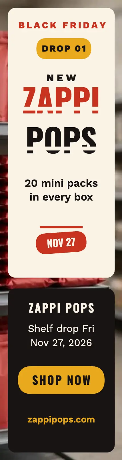 Zappi Pops shelf-drop skyscraper: black friday snack ad template