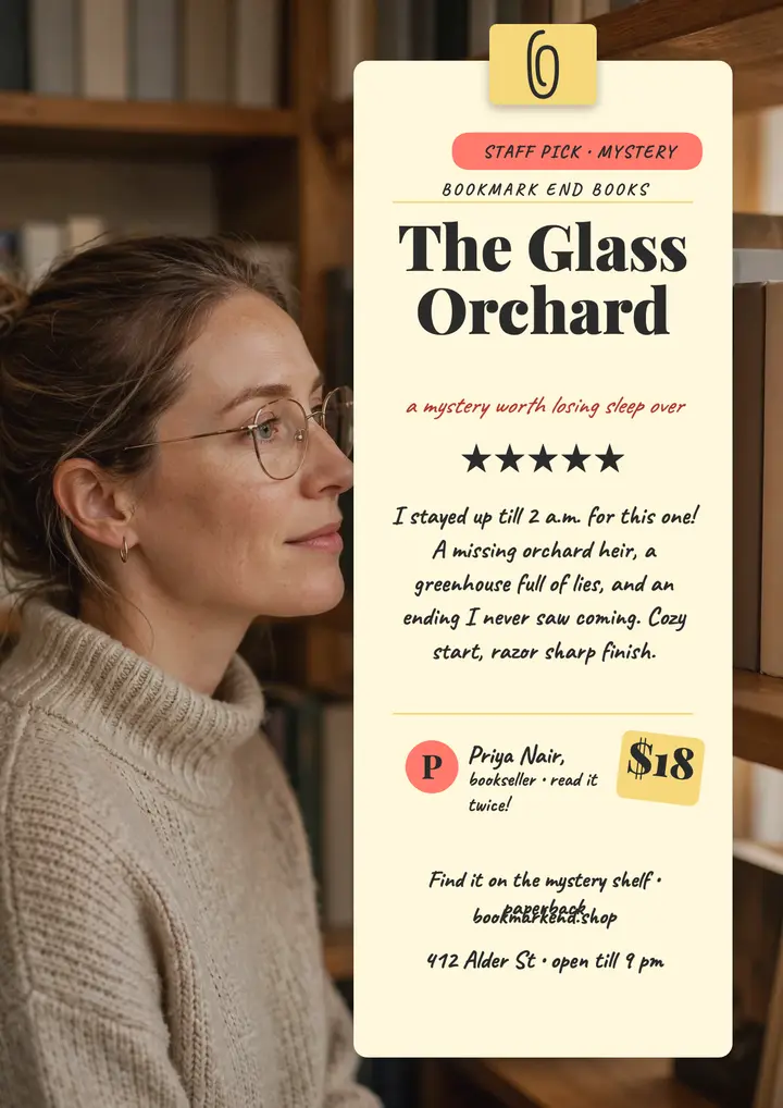 Bookmark End staff pick shelf talker template