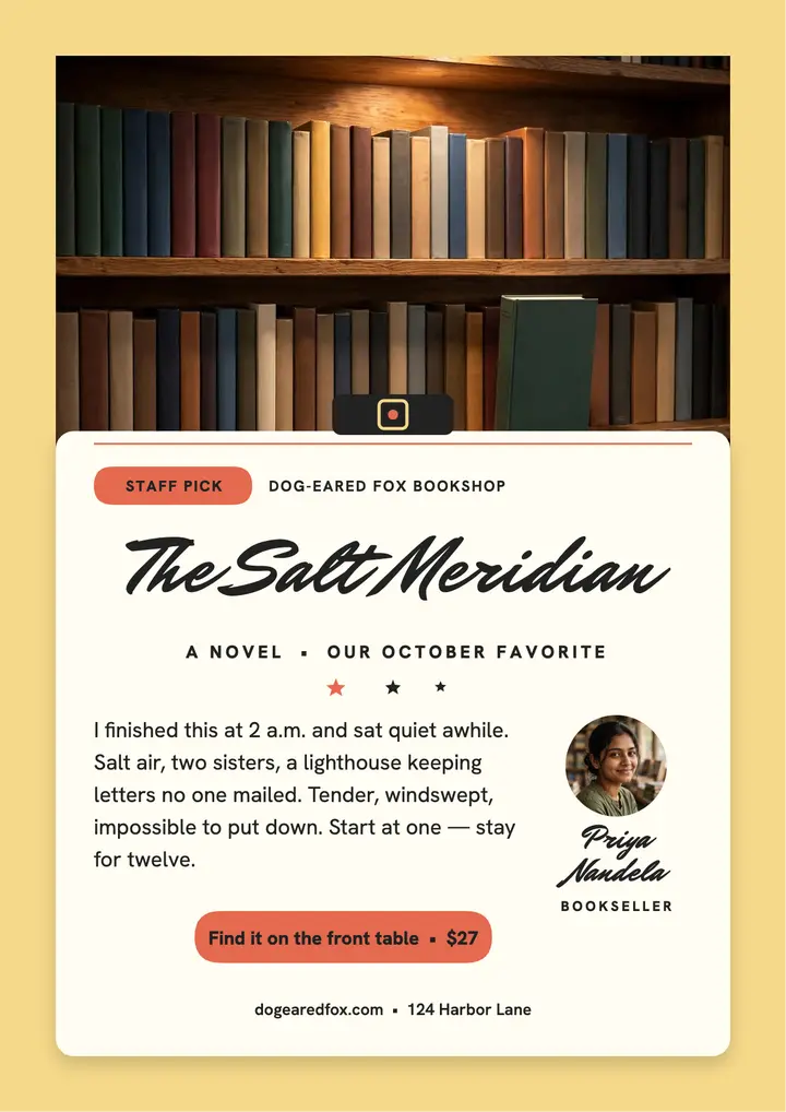 Dog-Eared Fox staff pick flyer template